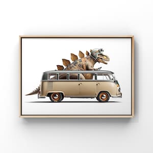 Dinos driving 4x4s Jeeps, SUVs and a Van, Set of Nine Unframed Art prints, Dino Nursery Decor, Dinos in Trucks ,Kids dinosaur art image 5