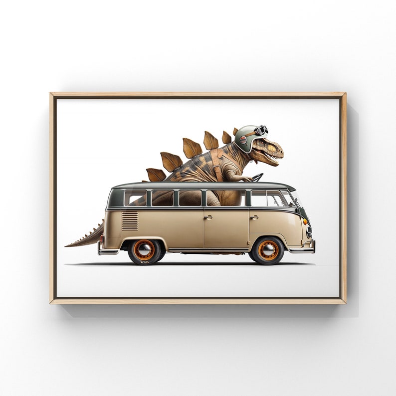 Dinos driving 4x4s Jeeps, SUVs and a Van, Set of Nine Unframed Art prints, Dino Nursery Decor, Dinos in Trucks ,Kids dinosaur art image 5