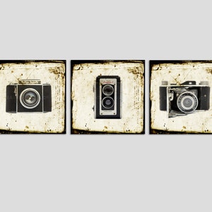 Set of Three Square Canvases Ready to Hang, Vintage Camera Prints, Office Decor, Wall art, Vintage Camera Decor image 2