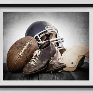 Vintage Football Gear Navy Blue Helmet Photo Print, Wall Decor, Wall Art, Kids Room, Rustic Decor, Vintage Sports, Man Cave, Vintage Grey
