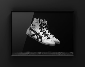 Vintage Wrestling Shoes on Black Photo Print Rustic Decor Boys