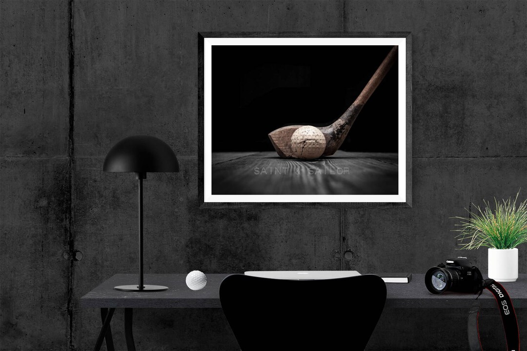 Golf Art, 1920s Vintage Golf Wood and Ball on Classic Black Photo Print