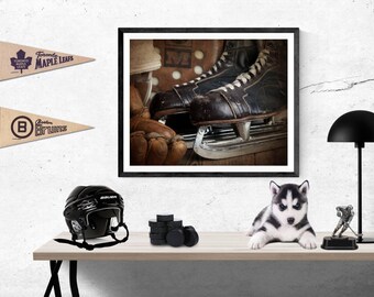 Vintage Hockey Skates Photo Print, Boy's Room Decor