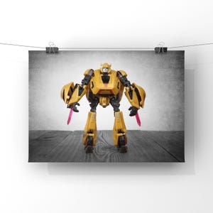 Retro Transformer Wall art print, Bumble Bee on Vintage Brown Background, UNFRAMED Photo Print,  Boys Wall Art, Transformer Gifts