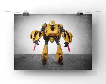 Vintage Bumble Bee Transformer Art Print, Boys Room Decor (UNFRAMED)