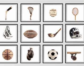 The Full Sports Collection On White Background, Set of 12 photo prints, Nursery Decor, Vintage Sports Decor, Sports Room, Sports Art