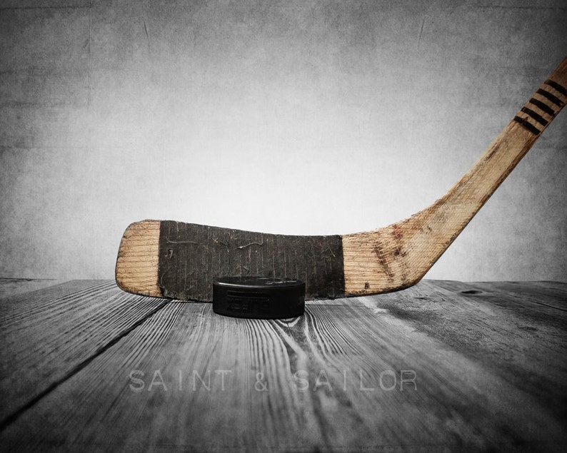 Vintage Hockey Stick and Puck on Wood Photo Photographic art Print, Boys Room decor, Boys Nursery Ideas, Sports art, Sport Prints, Man Cav image 6