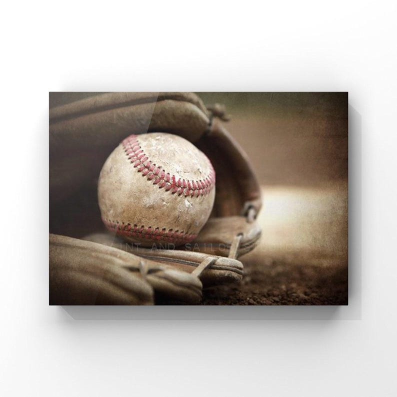 Vintage Baseball in Glove Photo Print, Baseball Nursery Art image 7
