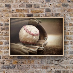 Baseball wall art Vintage baseball in glove at home plate baseball gifts, baseball Nursery Ideas,