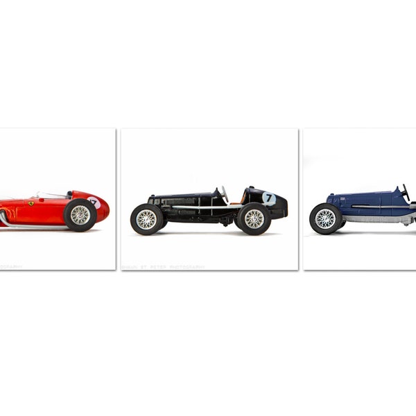 Vintage Toy Race Car Photo Prints, Boys Nursery Decor, Set of Three