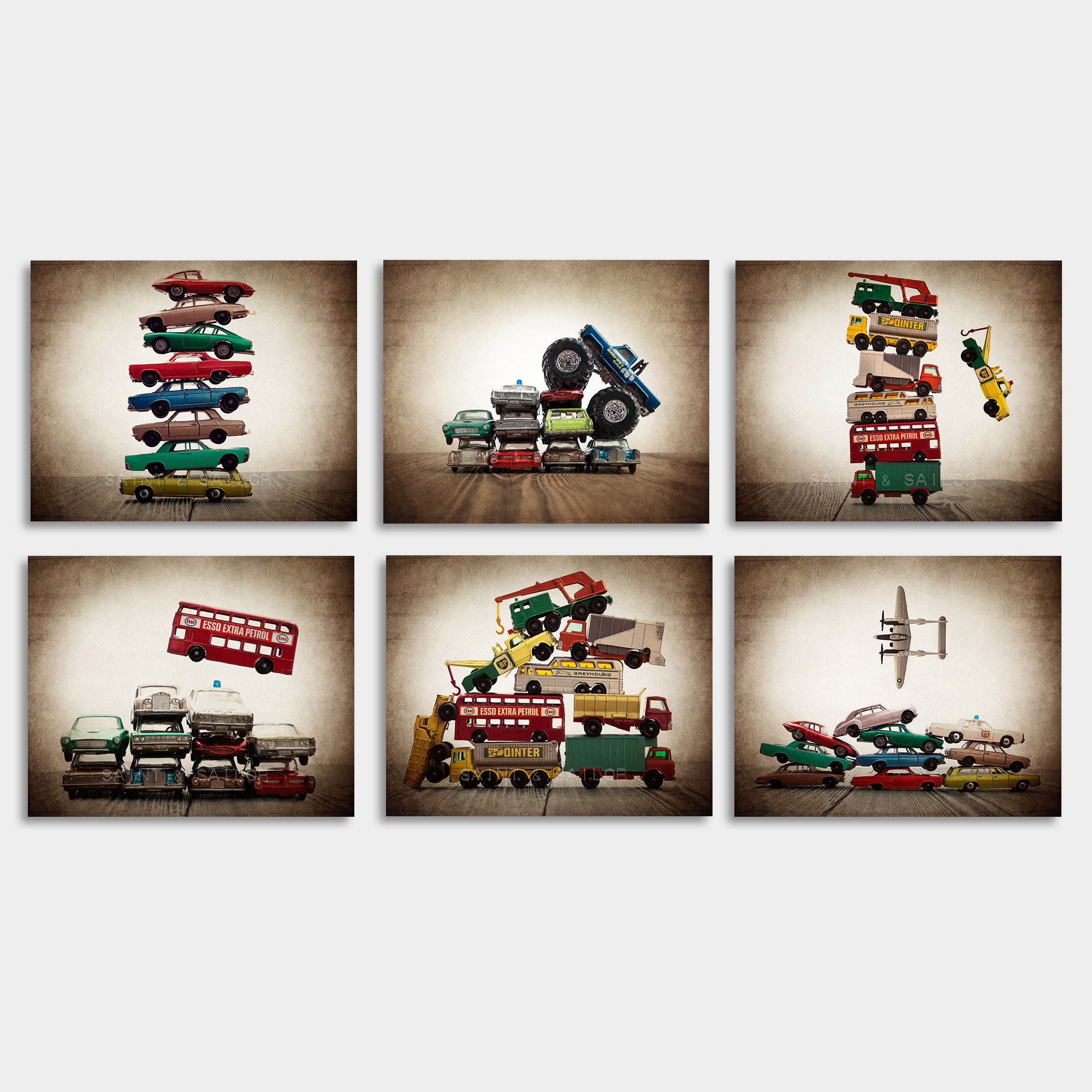 Stacked Matchbox Car Prints Set of 6 Nursery Decor Rustic Etsy