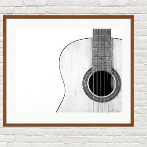 Vintage Acoustic Gutar in Black and White Top Right Section View, One Photo Print, Boys Room decor, Vintage Car Prints