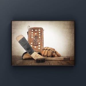 Vintage Hockey Blocker, Gloves, and Stick Photo Photo art Print, Boys Room decor, Boys Nursery Ideas, Sports art, Sport Prints, Man Cav
