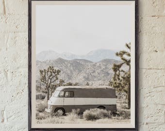 Retro Van Joshua Tree Photo Print, Vintage Desert Wall Art