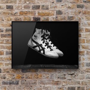 Vintage Wrestling Shoes on Black Photo Print, Rustic Decor, Boys Room, Sports Theme room afbeelding 3