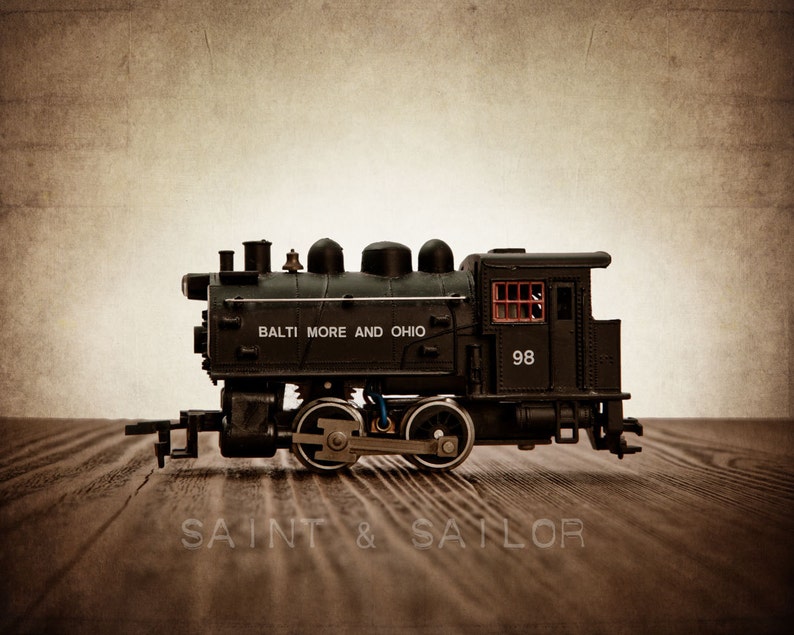 Train Decor for Boys Room, Vintage Toy Trains set of Nine Photo Prints, Boys Nursery Decor, Rustic Decor Toy Trains, Baby room ideas image 2