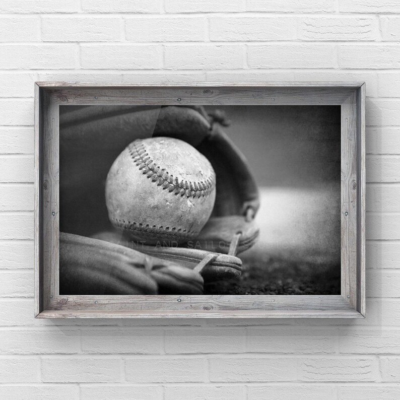 Vintage Baseball in Glove Photo Print, Baseball Nursery Art image 6