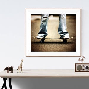 Vintage Skater on SkateBoard Art Print , Skate board room, Wall Decor, Wall Art,  Kids Room, Skateboard decor