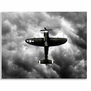 Boys nursery ideas, airplane pictures, nursery decor Vintage WWII Prop Plane Green Vertical Fighter, One Photo Print image 1