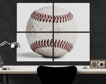 Set of Four Baseball Hardball on white Photo Prints or Canvas, 4 sections to make one whole ball when framed.