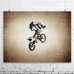 Freestyle Motocross Dead Body on Vintage, Wall Decor, Wall Art,  Kids Room, Gift Ideas, Motorcycle Prints