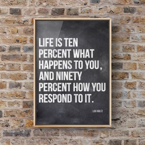 Lou Holz Quote, Life is 10 Percent what happens to you and 90 Percent how you respond, Canvas or Unframed Print Sports Quotes image 1