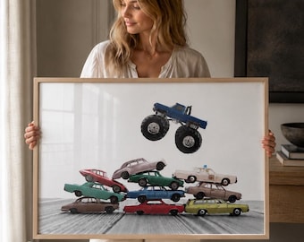 Monster Truck Car Jump Photo Print, Kids Playroom Decor