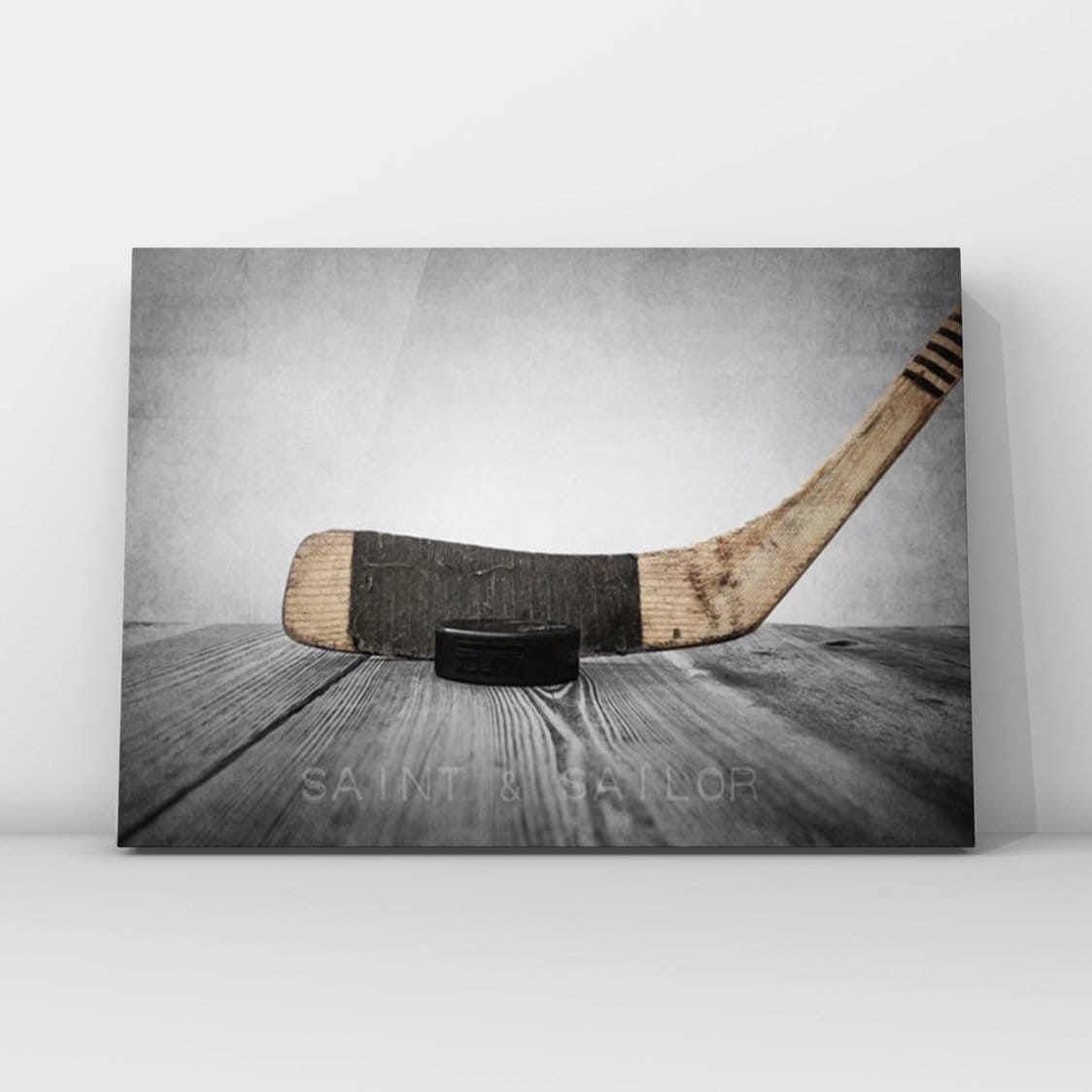 Vintage Hockey Stick and Puck on wall art Ice hockey wall Etsy