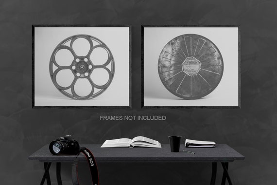 Vintage Movie Reels Set of Two Canvas Prints, Home Theater Decor