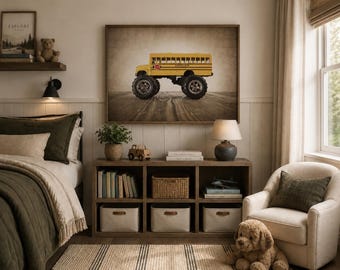 Monster School Bus Photo Print, Kids Playroom Wall Art