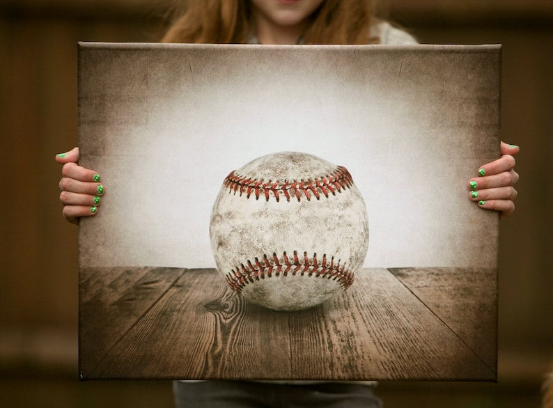 Vintage Single Baseball Photo print on 16x20 Canvas Ready to Hang Wall Decor, Wall Art, Kids Room, Nursery Ideas image 1