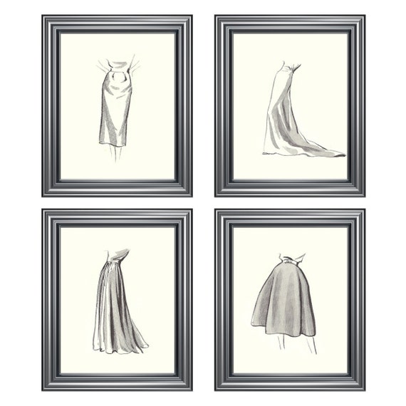 ON SALE Vintage Fashion Sketches Set of Four Photo Prints | Etsy