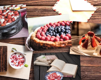 Sweet cakes, Strawberries, Blueberries and Raspberries  postcards for Postcrossing lovers. Fine Art sweets  photos