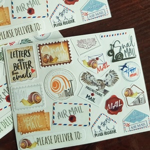 16 mini pegatinas de SnailMail y Happy Mailing Prioritaire - Juego de etiquetas para postales o embalajes