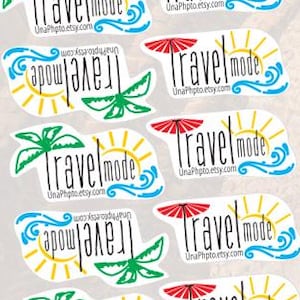 Juego de 12 pegatinas de postales con el tema "Travel Mode" para fans de Postcrossing, planificadores, pegatinas para niños o para álbumes de recortes. Pegatina resistente a la intemperie para portátil