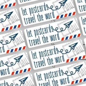 Conjunto de 9 adesivos Let postcards travel the word para Postcrossers, planejadores, atividades infantis ou adesivos para scrapbooking.