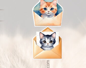 Cat in Envelope Stickers - Postcrossing, Planner, Scrapbooking (Set of 4)