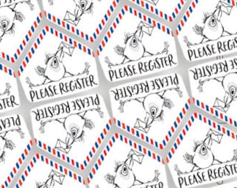 Postcrossing Stickers Set: Please REGISTER Crow & Envelope