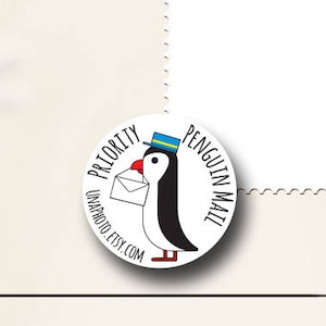 Juego de 10 pegatinas de correo Prioritaire Penguin: pegatinas de postal para fans de Postcrossing. Juego de correos Cartero.