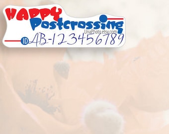 Set of 12 - Bright Happy Postcrossing - Postcard ID stickers for Postcrossing fans