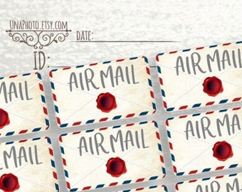 Stickers set AIR MAIL envelope. Set of 10 Postcard stickers for Postcrossing fans. Packing Weatherproof Laptop Sticker