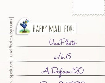 Set di 12 Happy Mail per: buste adesive per gli amanti della cancelleria o per i fan del Postcrossing. Etichetta resistente alle intemperie