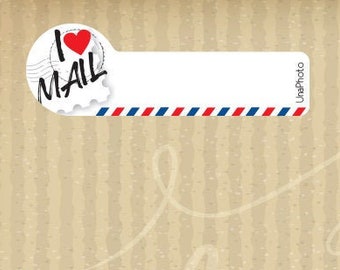 Set of 8 - I love MAIL - Postcard ID stickers for Postcrossing fans