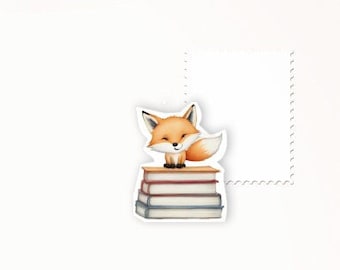 Set of 15 fox on books stickers for stationery and mail lovers or Postcrossing fans. Weatherproof Sticker