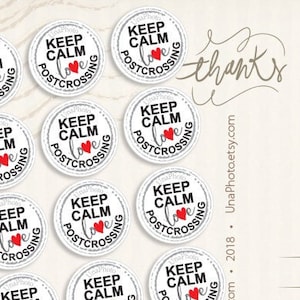 Runde Postkarte Stempel Aufkleber KEEP CALM und I love Postcrossing Smile