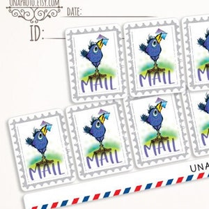 Juego de 10 pegatinas con sellos de correo de Cartero Cuervo para amantes de la papelería o fanáticos de Postcrossing