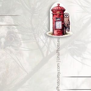 Set of 12 Owl and red Mailbox Prioritaire postcard stickers for Postcrossing fans