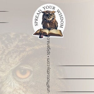 Set mit 7 Eulen und Buch Postkarten Stickern - Spread Your Wisdom - für Postcrossing Fans