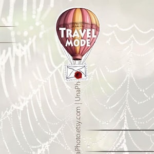 Set van 12 Hot Air Ballon TRAVEL-modus Prioritaire mailstickers - Ansichtkaartstickers voor Postcrossing-fans. Verpakkingsstickers Postset