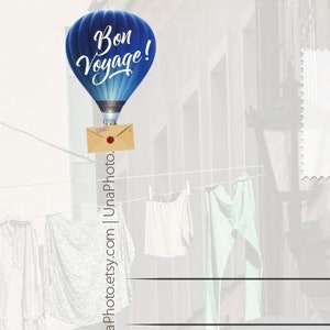 Juego de 14 pegatinas de correo "Bon Voyage Prioritaire" con globos aerostáticos. Pegatinas de postal para fans de Postcrossing. Juego de pegatinas de embalaje.